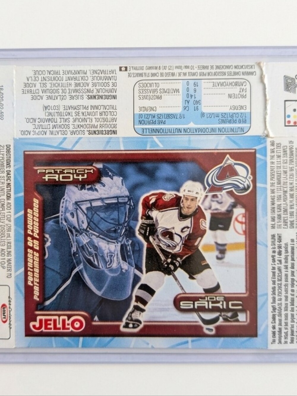 1999-2000 🏒 Jell-O 🍓— Patrick Roy, Joe Sakic of the Colorado Avalanche AVS NHL